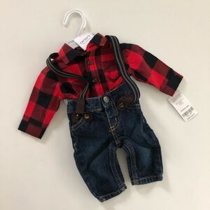 Carter's NB Red Buffalo Plaid Shirt and Denim Overalls Set